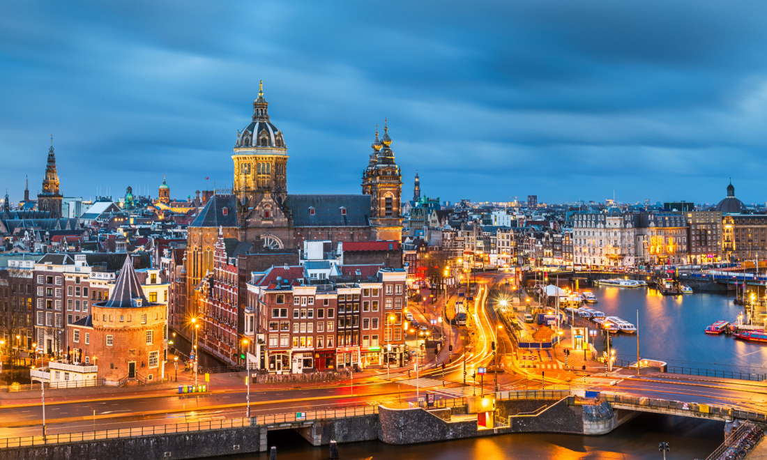 Amsterdam skyline at night