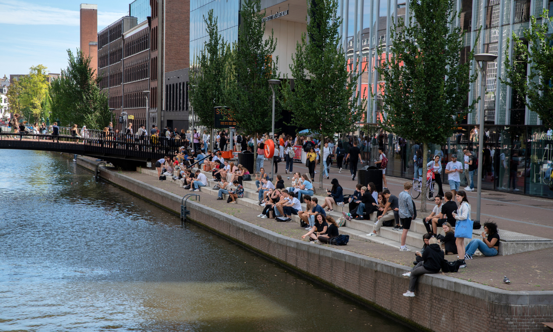 Students in front of University of Amsterdam, the Netherands