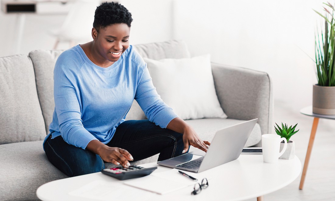 Woman calculating business income