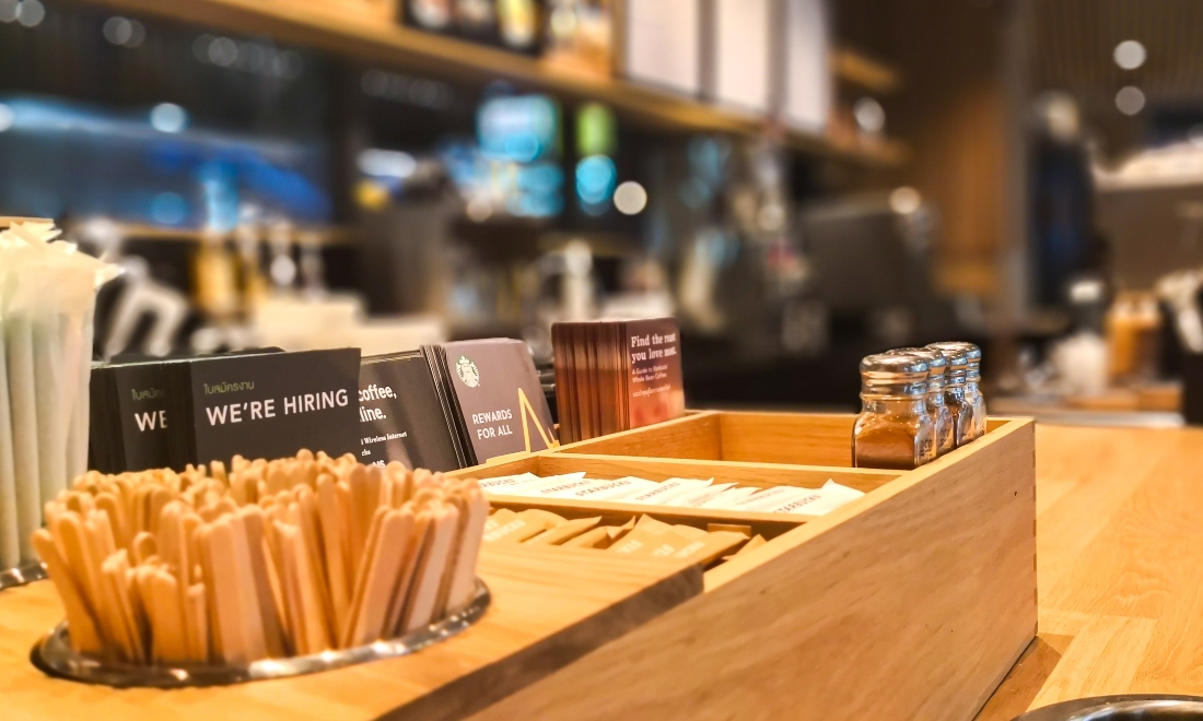 We're hiring brochures in Starbucks cafe