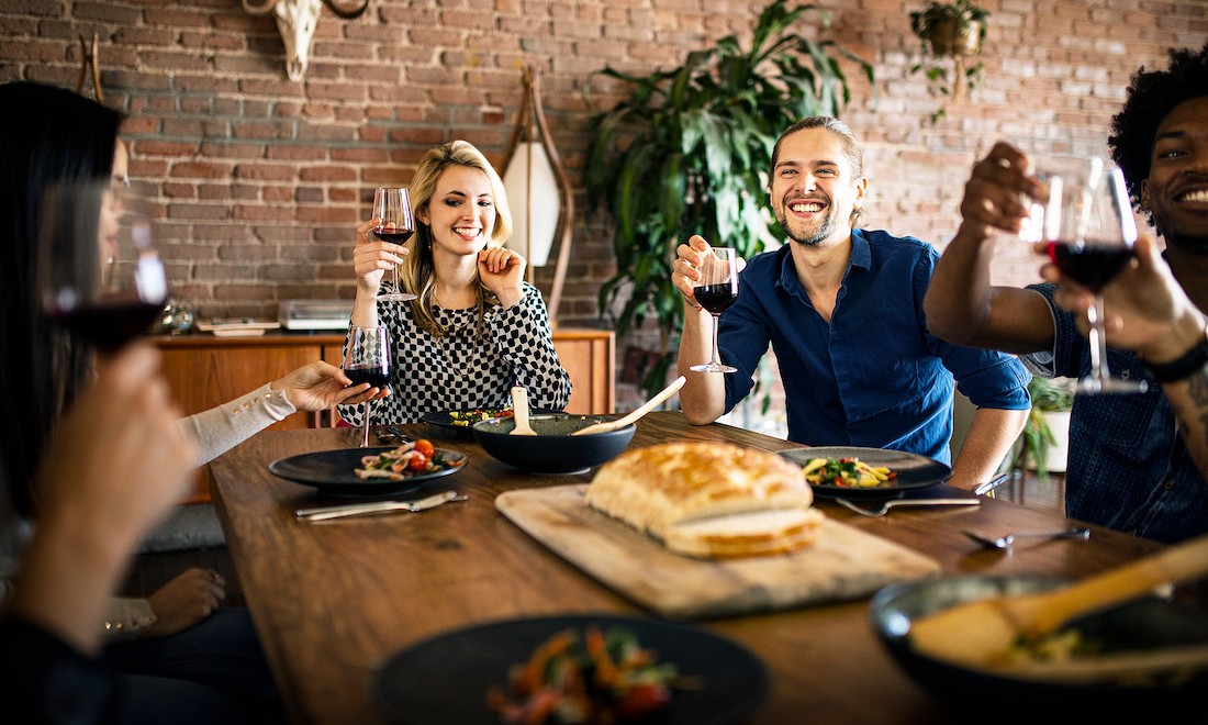 Friends having a dinner party