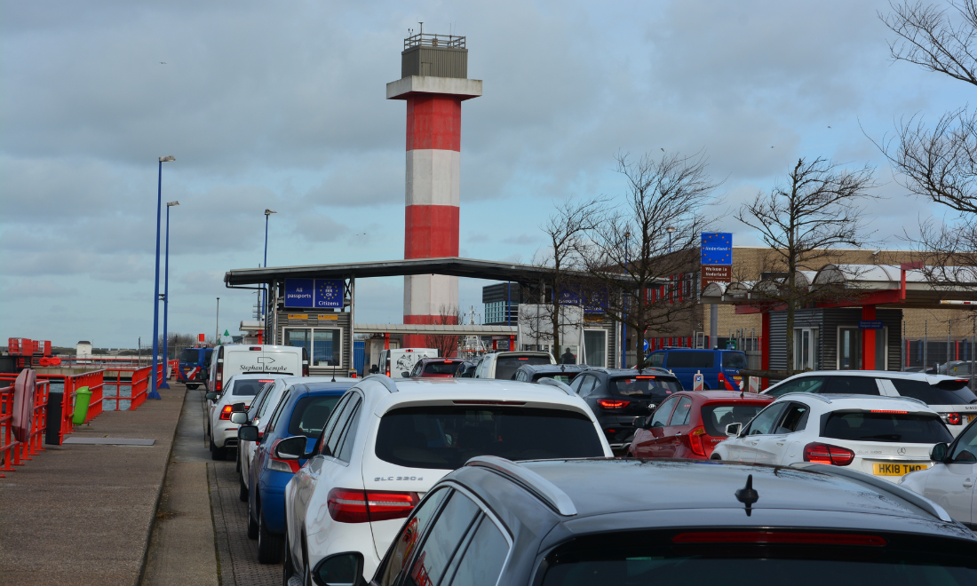 Queues of cars at Dutch border control