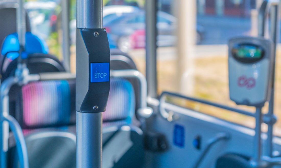 The interior of an empty bus in the Netherlands