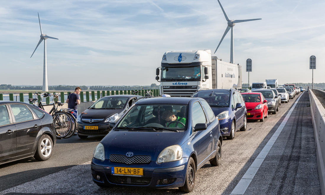 Traffic jam on bridge in the Netherlands