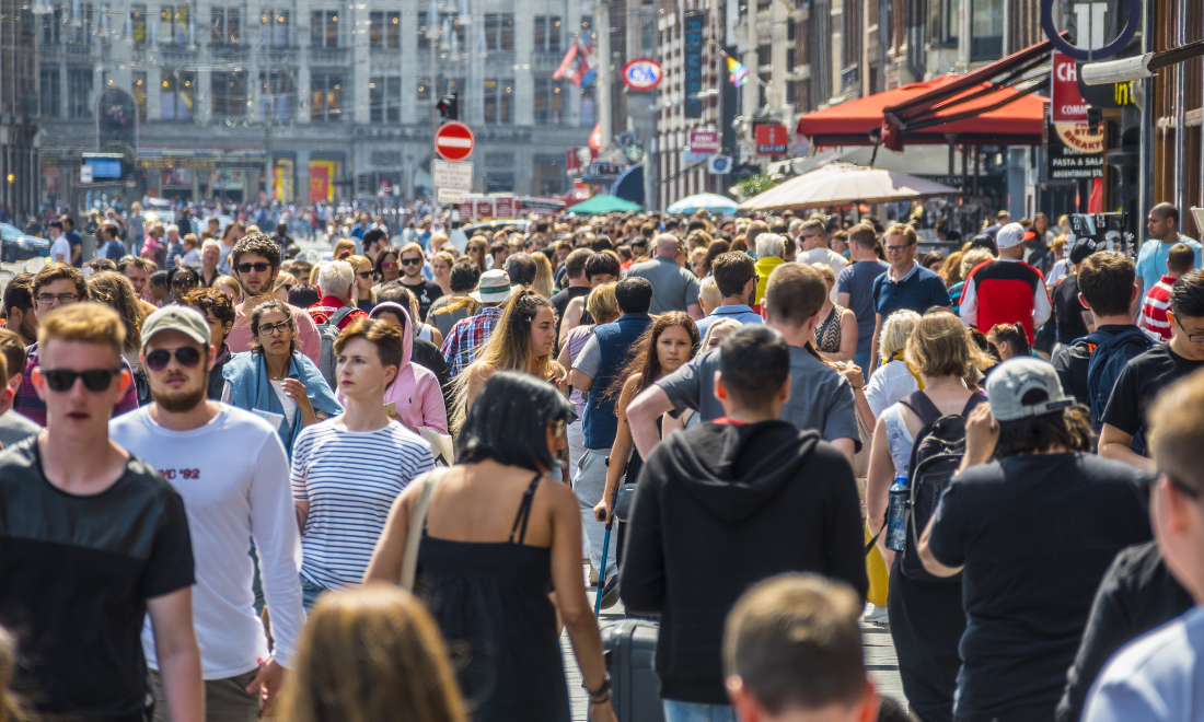 Crowds of people in Amsterdam, the Netherlands