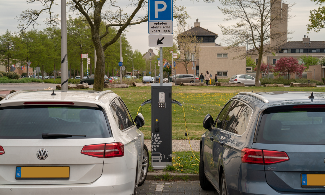 Electric cars at charging point in the Netherlands