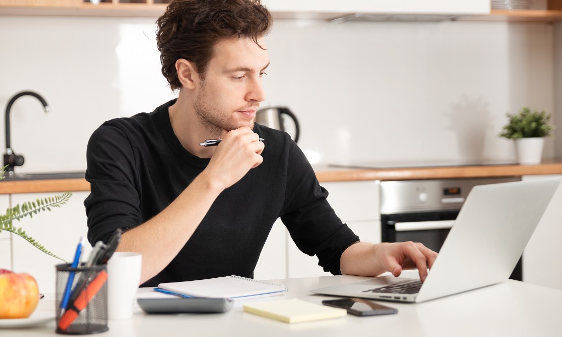 man working laptop at home