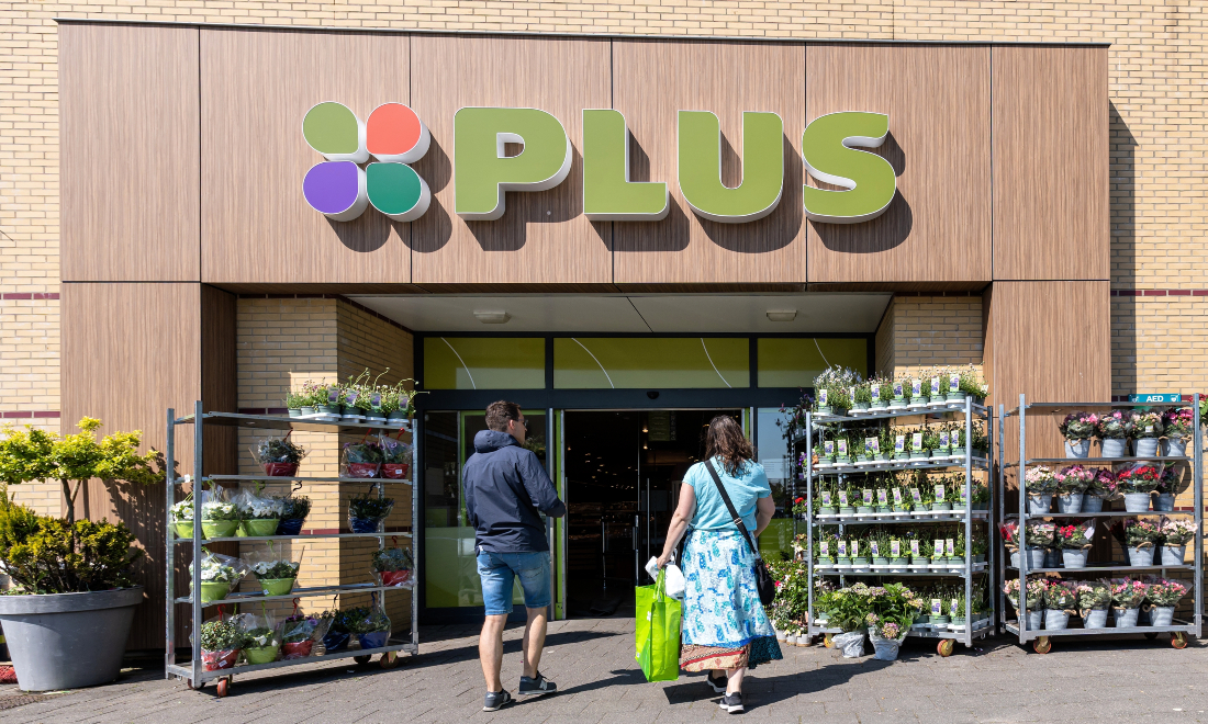 Shoppers at Plus supermarket in the Netherlands