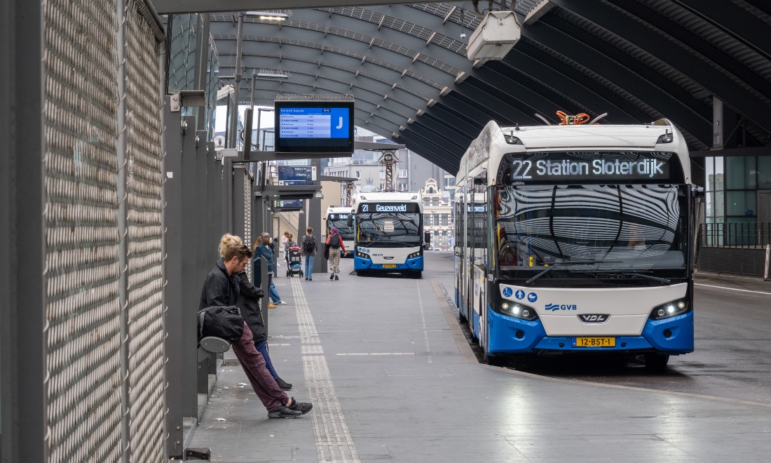 GVB buses at Amsterdam Centraal train station