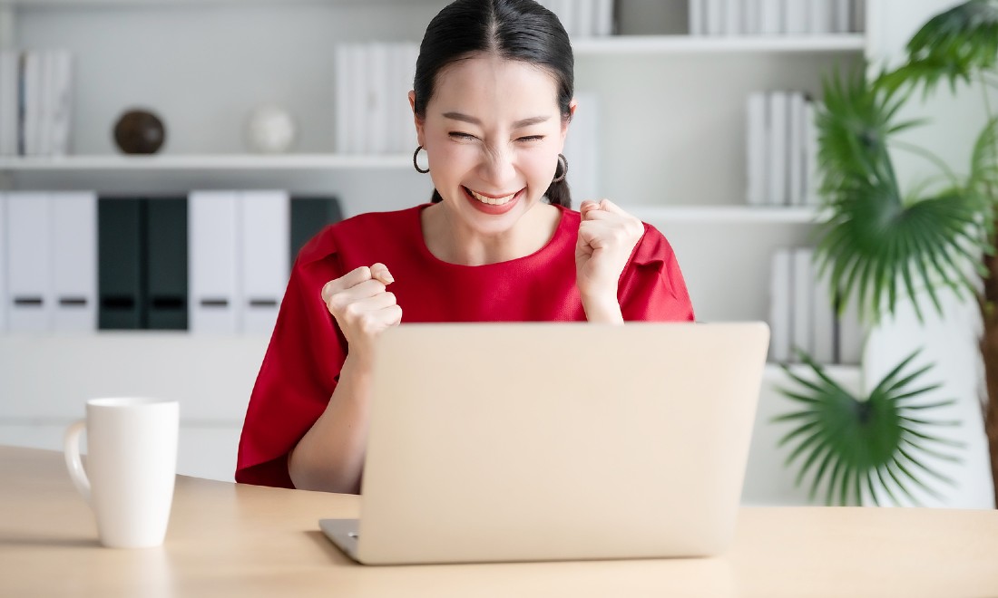 woman happy she got the job