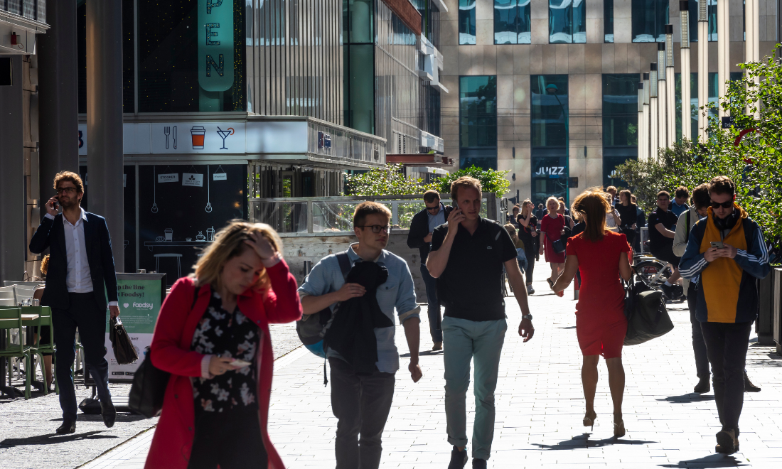 Workers walking in Amsterdam business district