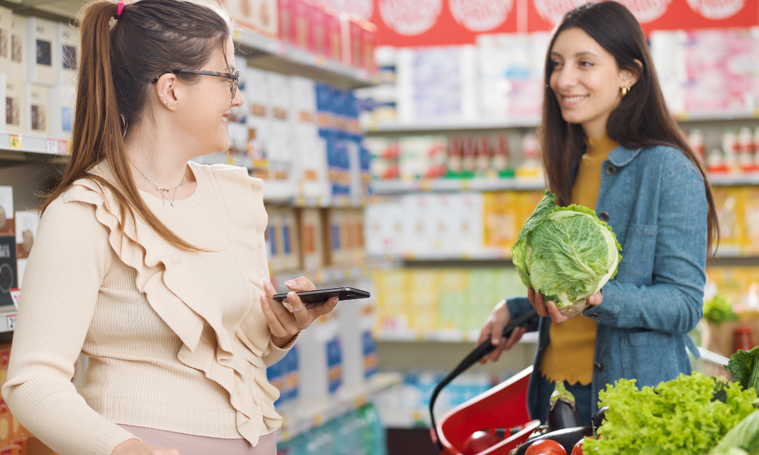 People flirting in supermarket