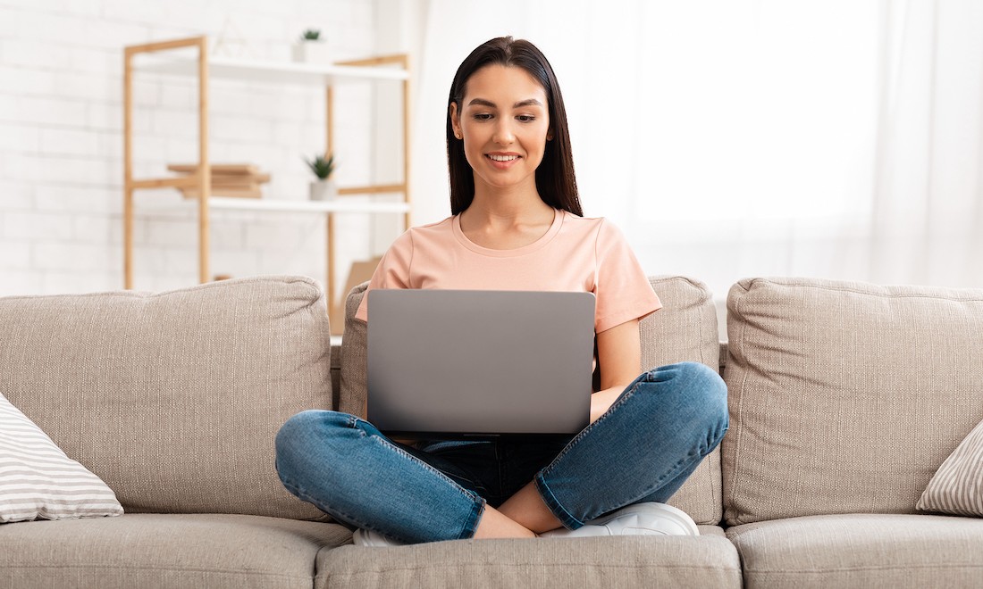 Woman learning language online