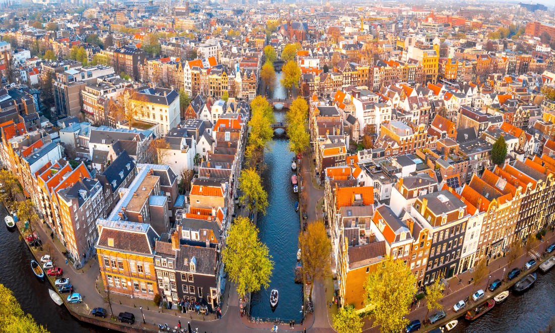 Aerial view of the Amsterdam canals