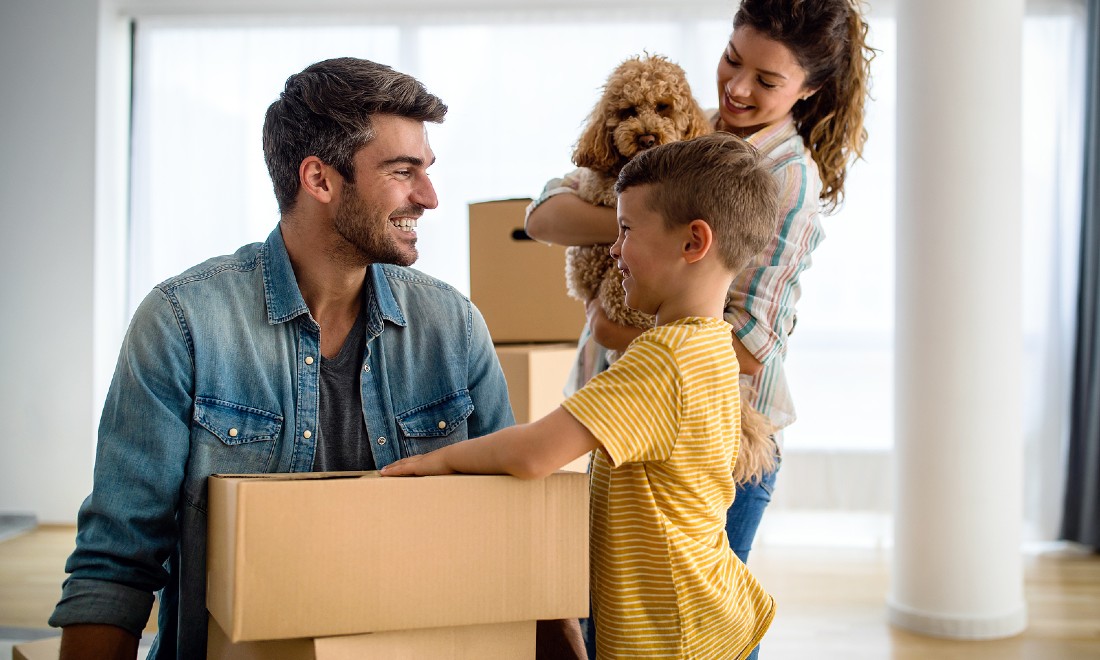 family moving boxes