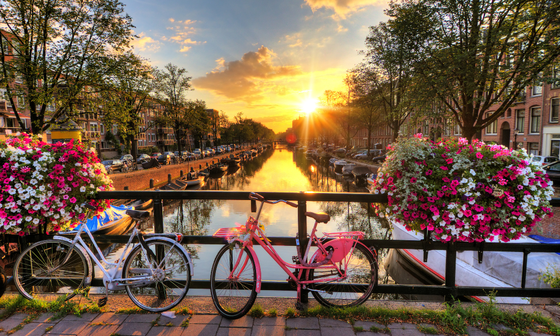 Amsterdam canal at sunrise