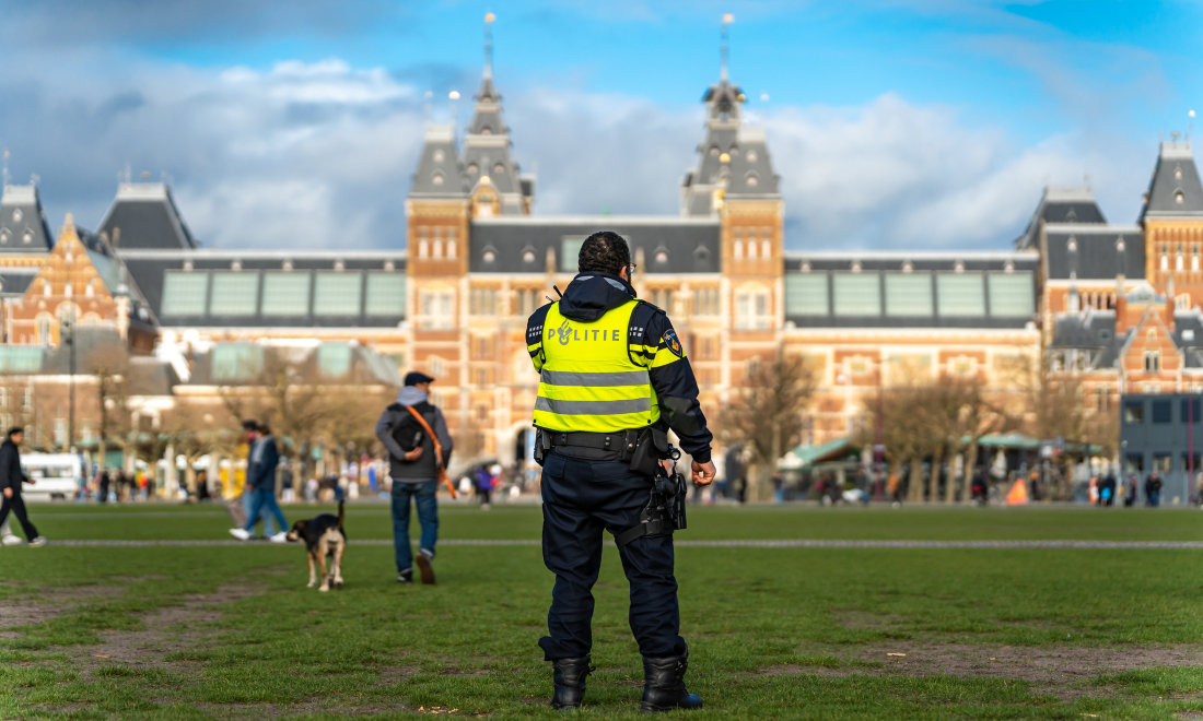 Dutch police officer on Museumplein in Amsterdam