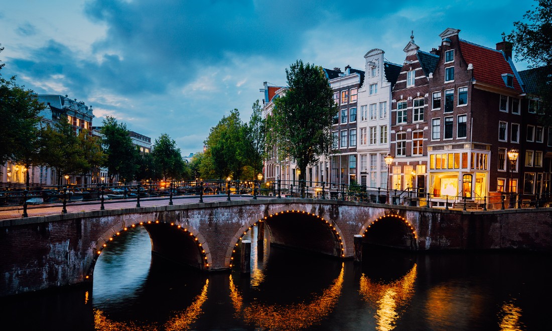 Night city view of Amsterdam