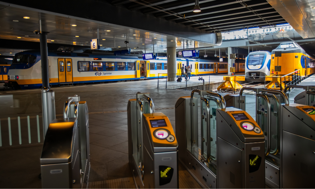 NS trains at Den Haag train station in the Netherlands