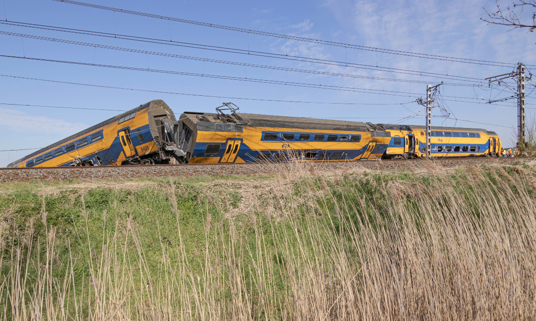 NS train derailed after crash near Voorschoten, the Netherlands