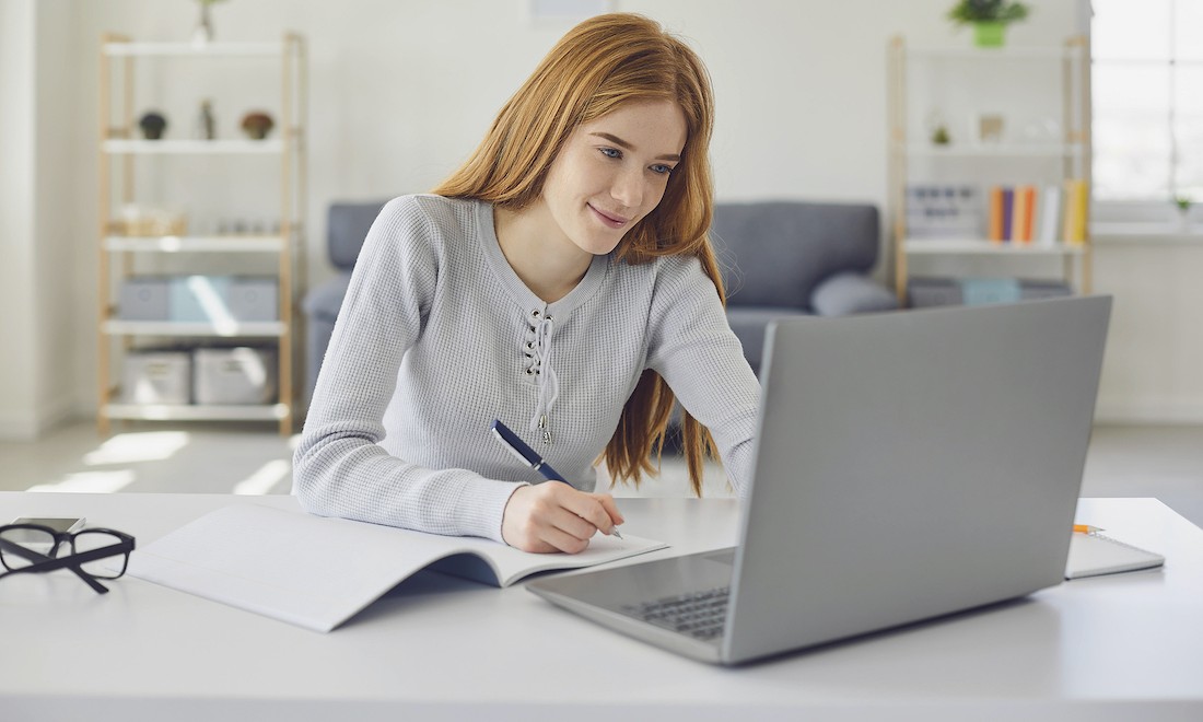 Woman studying during online class