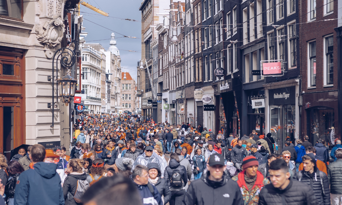 Crowd of people in Amsterdam, the Netherlands