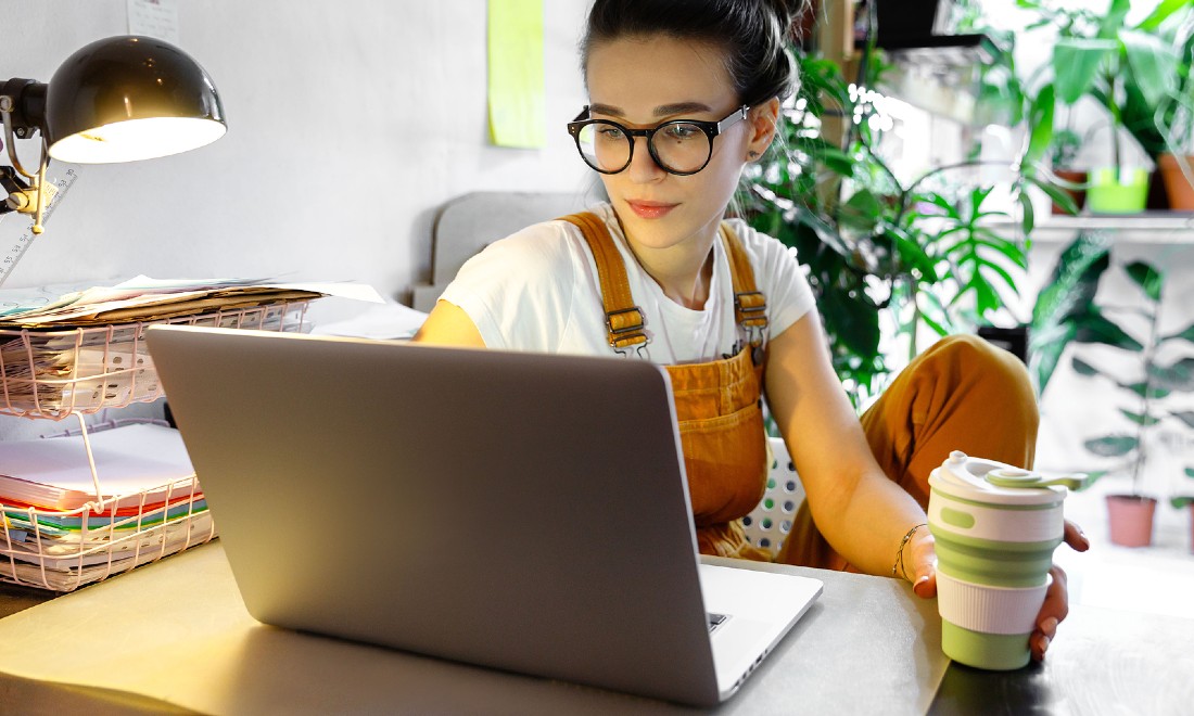 woman working from home on laptop