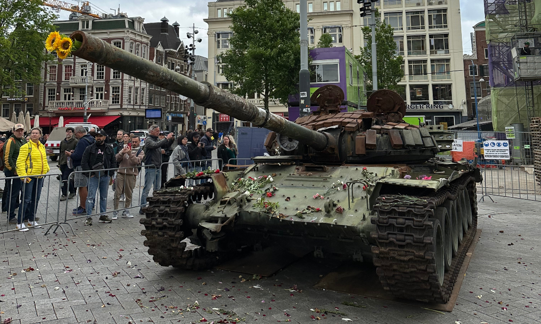 Russian tank on display at Leidseplein in Amsterdam