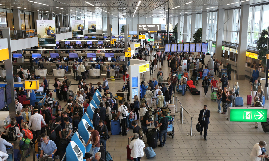 Departures at Schiphol Airport in Amsterdam, the Netherlands