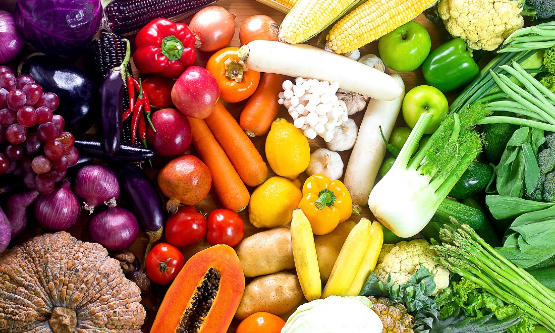 fresh vegetables organised by colour