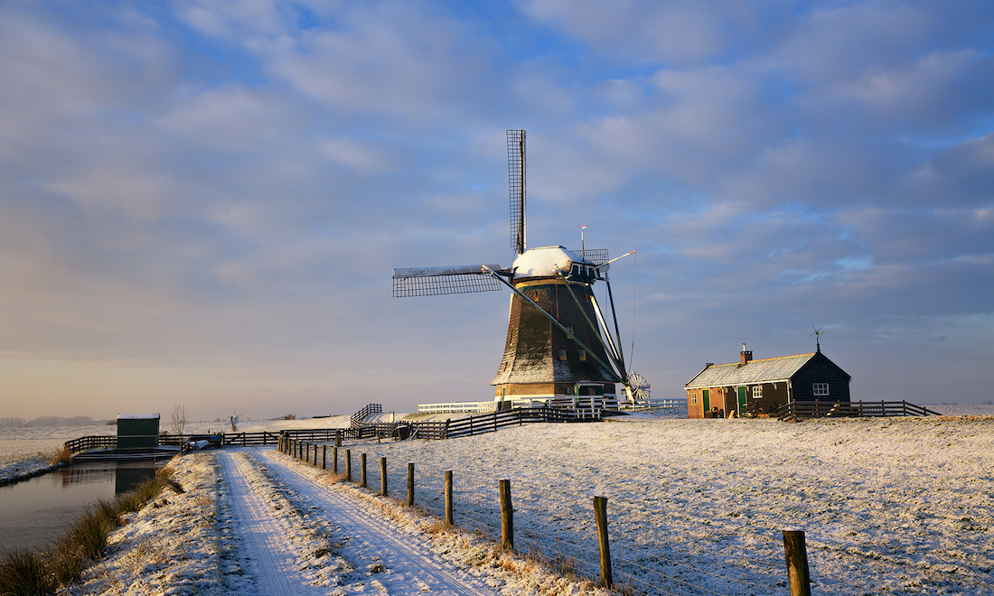 Snowy windmill in the Netherlands