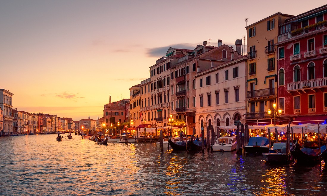 Sunset canal Venice Italy