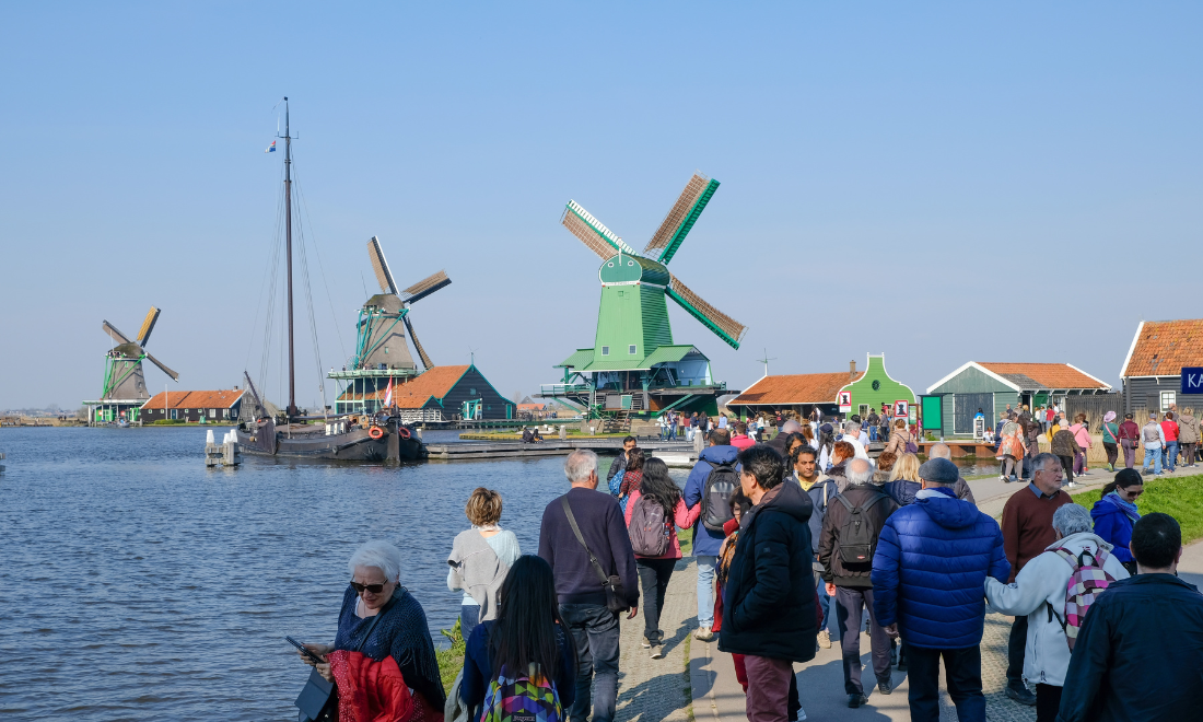 Tourists at Zaanse Schans in the Netherlands