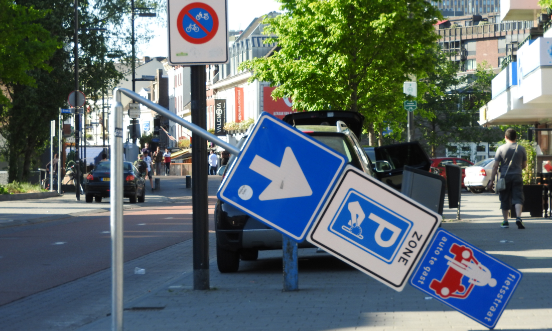 Traffic signs on a Dutch road