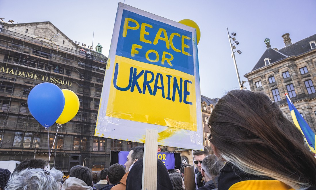 Peace for Ukraine banner in Amsterdam