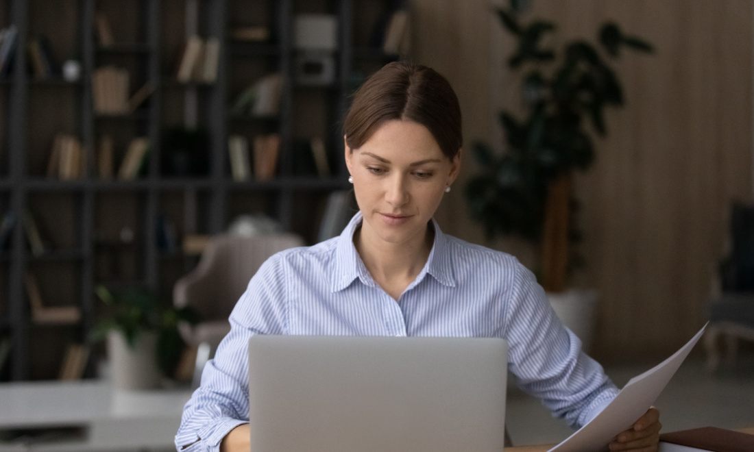 woman looking at computer