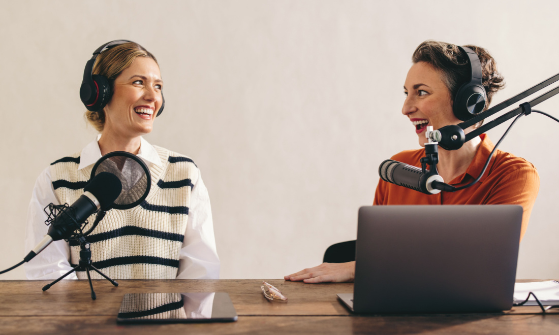 woman podcasting