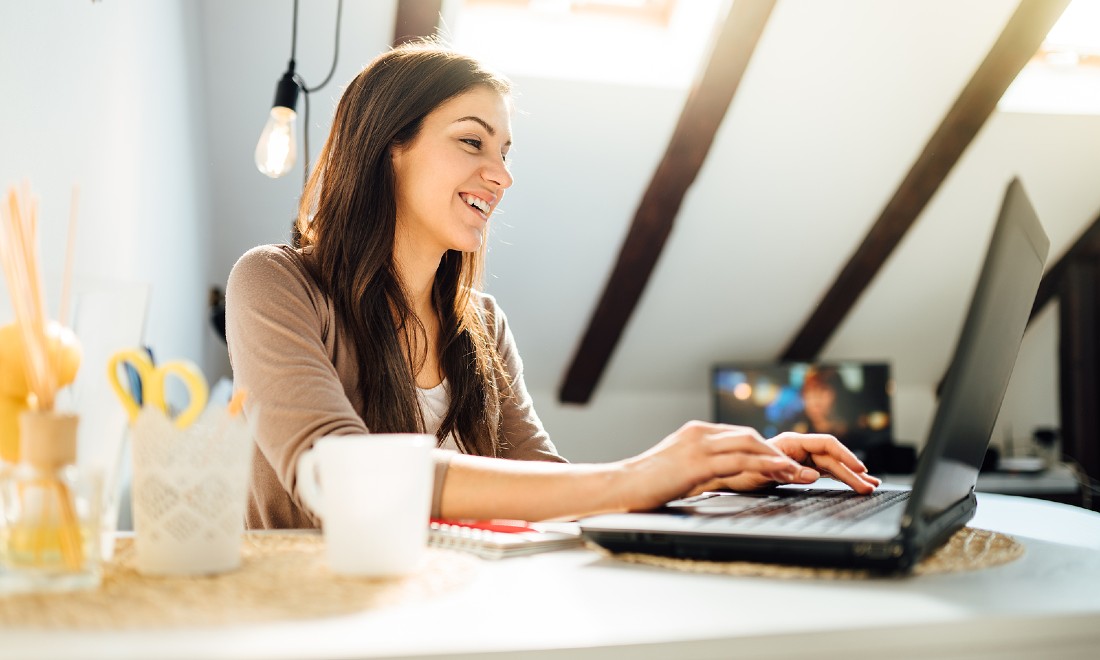 woman working from home on laptop