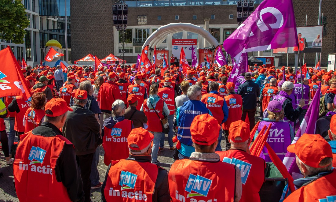 Protest held by FNV and CNV unions in the Netherlands